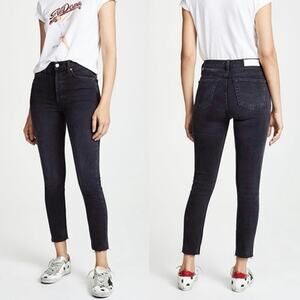 RE/DONE 90's High Rise Ankle Crop Jean Faded Black Stretch Denim Size 28 Raw Hem